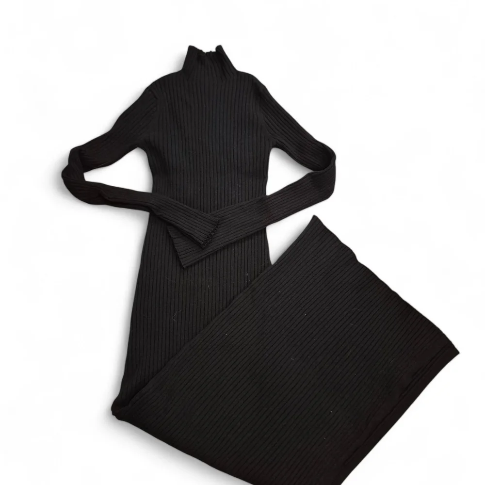 Future Collective Black Ribbed Turtleneck Bodycon Maxi Dress Size XS - Picture 1 of 2